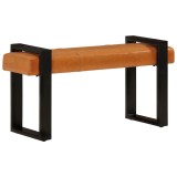Cumpara ieftin Bancă, negru și maro, 110 cm, piele naturală de capră
