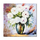 Cumpara ieftin Tablou 3D flori, Vaza cu crizanteme albe pictat manual, 50x50cm ulei pe panza, Leonard Covaci