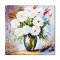 Tablou 3D flori, Vaza cu crizanteme albe pictat manual, 50x50cm ulei pe panza, Leonard Covaci