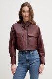 Pedro del Hierro geaca de piele femei, culoarea bordo, de tranzitie, oversize, 5499137