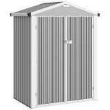 Outsunny Magazie de Grădină 1.1m&sup2; din Oțel Zincat, Magazie cu Porți Duble Largi Blocabile, Acoperiș &Icirc;nclinat, Mănuși, Spațiu pentru Unelte, 133x87x178