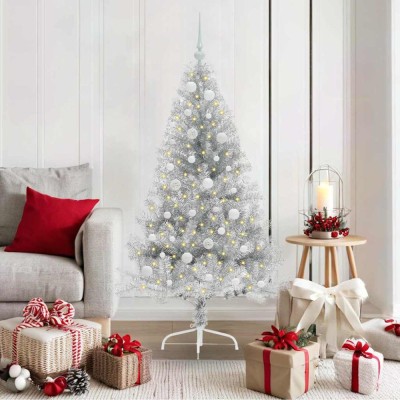 vidaXL Pom de Crăciun artificial pre-iluminat Argintiu 150 cm PET 3397196 foto