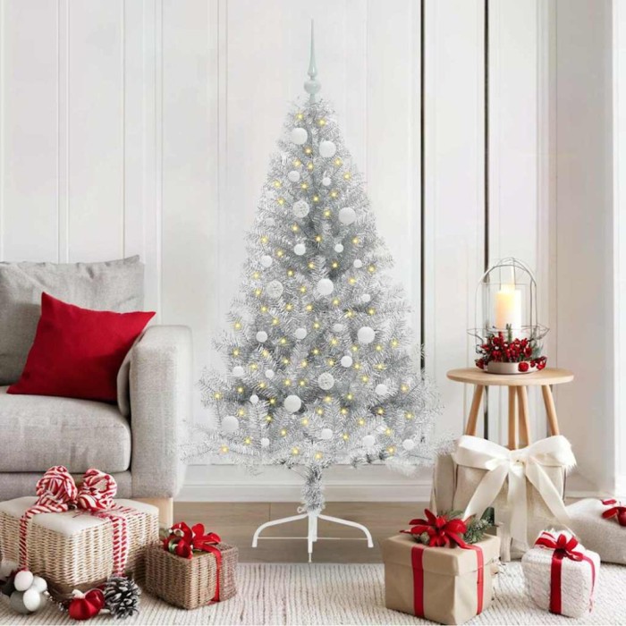 vidaXL Pom de Crăciun artificial pre-iluminat Argintiu 150 cm PET 3397196
