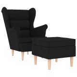 Fotoliu cu taburet pentru picioare, negru, material textil