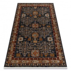Covor L&acirc;nă KESHAN franjuri Cadru oriental 6174/53511 albastru inchis / vin roșu, 200x290 cm