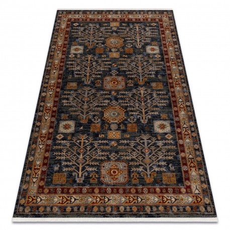Covor L&acirc;nă KESHAN franjuri Cadru oriental 6174/53511 albastru inchis / vin roșu, 160x230 cm