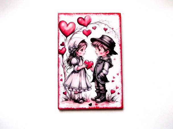 Magnet frigider cu copii si inimioare 45842