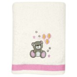 Prosopel Din Bumbac Pentru Fetite Cu Broderie Cu Ursulet, Crem-Roz, 105x60 cm, Oem