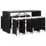 Cumpara ieftin Set de masă și scaune de exterior, 9 piese, negru, poliratan