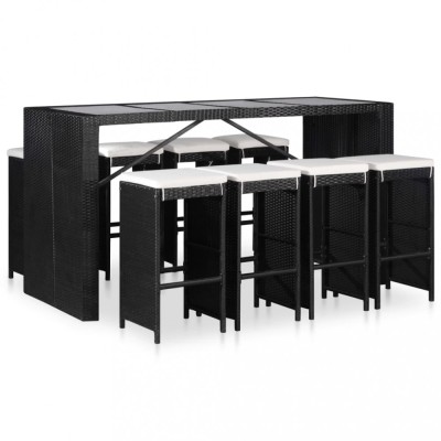 vidaXL Set de masă și scaune de exterior, 9 piese, negru, poliratan 43966 foto