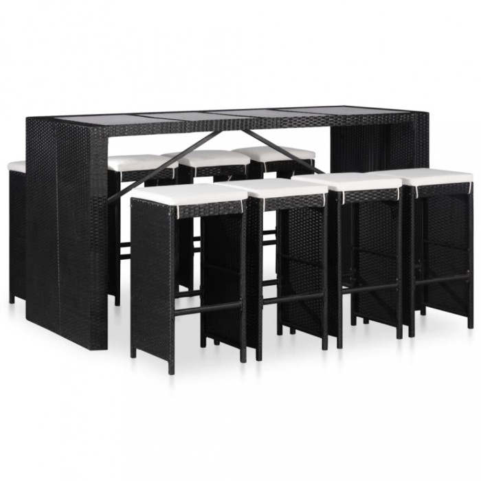 vidaXL Set de masă și scaune de exterior, 9 piese, negru, poliratan 43966