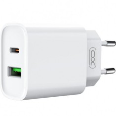 Incarcator Retea Cu Cablu Lightning XO Design CE02A, 20W, 3A, 1 x USB-A - 1 x USB-C, Alb
