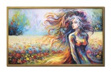 Cumpara ieftin Tablou pictat manual inramat, Printesa florilor, 105x65cm ulei pe panza, Geo Ungureanu