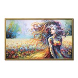 Tablou pictat manual inramat, Printesa florilor, 105x65cm ulei pe panza, Geo Ungureanu