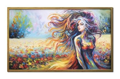 Tablou pictat manual inramat, Printesa florilor, 105x65cm ulei pe panza, Geo Ungureanu foto