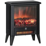 HOMCOM Șemineu Electric cu Efect Flacără 3D pe 3 Intensități, Oprire Automată, &Icirc;ncălzire Reglabilă, 36x21x47 cm, Negru | Aosom Romania