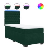 Cumpara ieftin Pat box spring cu saltea, verde inchis, 90x200 cm, catifea