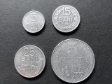 Lot monede 5 bani 1975,15 bani 1975, 25 bani 1982, 5 lei 1978 R.S.R.
