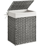 SONGMICS Cos de rufe din ratan sintetic cu capac, sac detasabil, volum 90L, 46x33x60cm, gri Household NewTrend