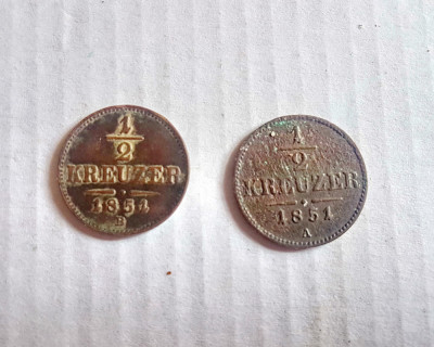 E880-2 Monede 1/2 KREUZER 1851 Austria: A+ B, bronz 2 cm, stare buna. foto