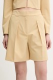 HUGO pantaloni scurți femei, culoarea bej, uni, high waist, 50537900