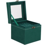 Cumpara ieftin Cutie pentru bijuterii, catifea, verde, cu oglinda, 12x12x12 cm, Springos