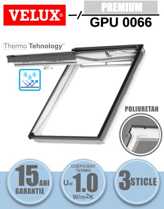 Fereastra mansarda VELUX GPU 0066, dubla deschidere, poliuretan, 3 sticle