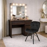 Masa de toaleta/machiaj, Irina, wenge + scaun Lago negru, cu oglinda si LED-uri, 94x43x141 cm GartenVIP DiyLine
