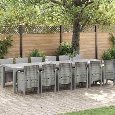 vidaXL Set de mese &amp;icirc;n grădină 13 pcs Gri deschis Pentru 12 persoane foto