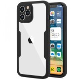 Husa Max Defence pentru iPhone 12 Pro, Bumper Negru, Fata Dubla Transparenta, Protectie Antisoc Full 360 ( fata, spate, margini ), Flippy