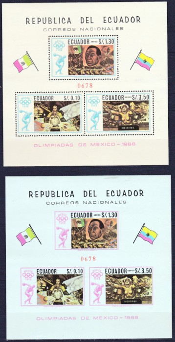 DB1 Ecuador 1967 Olimpiada Mexic Pictura 2 x SS Dt. + NDT. MNH