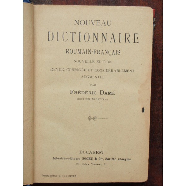 NOUVEAU DICTIONNAIRE ROUMAIN FRANCAIS - FREDERIC DAME