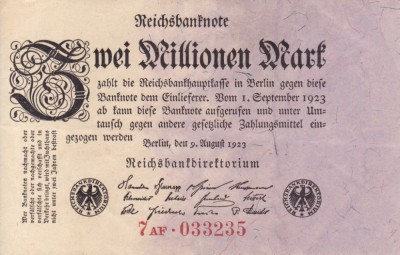 GERMANIA 2.000.000 marci 9 august 1923 VF+++!!! foto