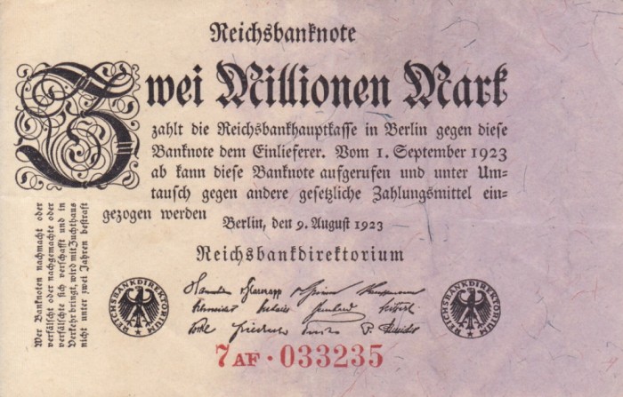 GERMANIA 2.000.000 marci 9 august 1923 VF+++!!!