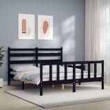 Cumpara ieftin Cadru de pat cu tăblie, negru, king size, lemn masiv