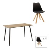 Cumpara ieftin Set de 5 buc masa si scaune Cuba-Caron MDF si plastic PP in nuanta negru-natural 120x70x76 cm