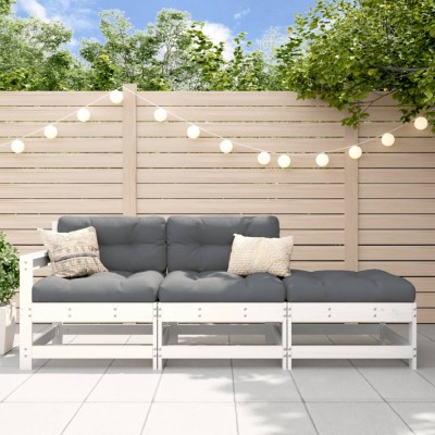 Gossi set mobilier de gradina cu perne, 3 piese, alb, lemn masiv foto