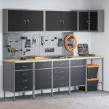 vidaXL Set de dulapuri de lucru cu sertar cu raft 12 pcs Negru și Gri 3321510