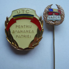 ROMANIA - INSIGNA UTC PENTRU APARAREA PATRIEI+ INSIGNA UASCR, RSR, IM1.43