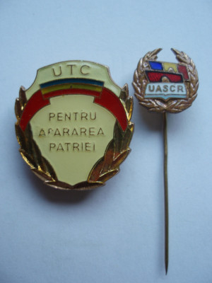 ROMANIA - INSIGNA UTC PENTRU APARAREA PATRIEI+ INSIGNA UASCR, RSR, IM1.43 foto