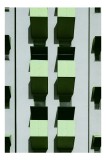 Tablou Canvas, "Balcoane verzi pe fațadă gri", Verde, Geometrie, Structură, Repetiție, Modern, Simetrie, Urban, Verticalitate, 26 x 39 cm, CMCLASS
