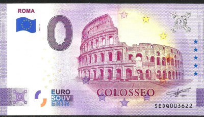 !!! 0 EURO SOUVENIR - ITALIA , ROMA , COLOSSEUMUL - 2021.1 - UNC foto