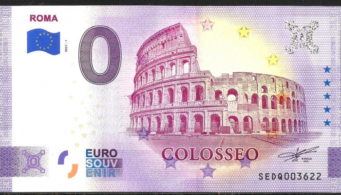 !!! 0 EURO SOUVENIR - ITALIA , ROMA , COLOSSEUMUL - 2021.1 - UNC