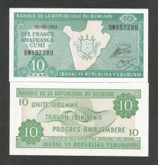 BURUNDI 10 FRANCI FRANCS 2005 , UNC [1] P - 33e.1 , necirculata foto
