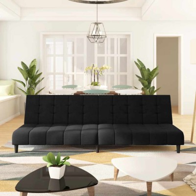 vidaXL Canapea extensibilă cu 2 locuri, negru, catifea 375769 foto