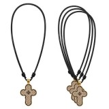 Cumpara ieftin Pachet 4 coliere auriu-crem 42 cm cu cruce 3,9 x 2,4 cm din lemn si metal auriu, snur negru reglabil, IC XC, Muntele Athos, fata-verso