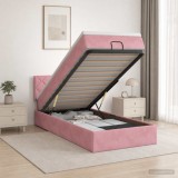 Cumpara ieftin Pat ottoman cu saltea cu headboard Roz 100 x 200 cm Catifea