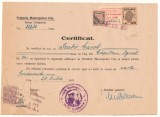 Romania 1947 certificat de nationalitate cu timbre fiscale locale Cluj de 2000 lei si 5000 / 500 lei
