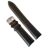 Curea Ceas din Piele Naturală Neagră, cu Cusătură Galbenă 20mm 22mm WZ2014