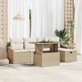 vidaXL Set de canapele pentru grădină cu pernă 6 pcs Bej Rattan poli 3359828